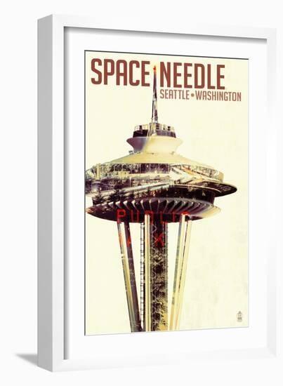 Space Needle - Double Exposure - Seattle, Washington-Lantern Press-Framed Art Print