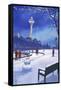 Space Needle in Snow, Seattle, WA-Lantern Press-Framed Stretched Canvas