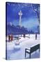 Space Needle in Snow, Seattle, WA-Lantern Press-Stretched Canvas