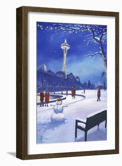 Space Needle in Snow, Seattle, WA-Lantern Press-Framed Art Print