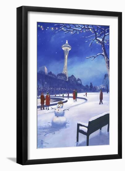 Space Needle in Snow, Seattle, WA-Lantern Press-Framed Art Print