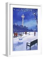 Space Needle in Snow, Seattle, WA-Lantern Press-Framed Art Print