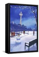 Space Needle in Snow, Seattle, WA-Lantern Press-Framed Stretched Canvas