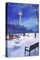 Space Needle in Snow, Seattle, WA-Lantern Press-Stretched Canvas