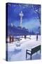Space Needle in Snow, Seattle, WA-Lantern Press-Stretched Canvas