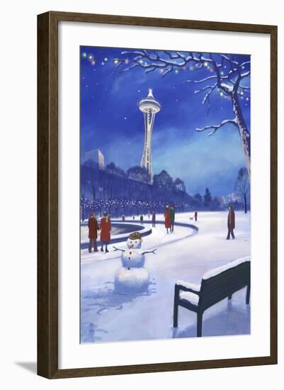 Space Needle in Snow, Seattle, WA-Lantern Press-Framed Art Print