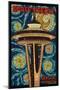 Space Needle Mosaic - Seattle, WA-Lantern Press-Mounted Art Print