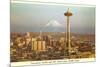 Space Needle, Mt. Rainier, Seattle, Washington-null-Mounted Premium Giclee Print