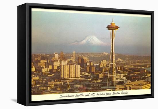 Space Needle, Mt. Rainier, Seattle, Washington-null-Framed Stretched Canvas