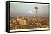 Space Needle, Mt. Rainier, Seattle, Washington-null-Framed Stretched Canvas