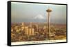 Space Needle, Mt. Rainier, Seattle, Washington-null-Framed Stretched Canvas