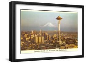 Space Needle, Mt. Rainier, Seattle, Washington-null-Framed Art Print