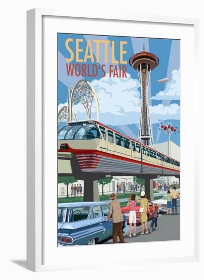 Space Needle Opening Day Scene - Seattle, WA-Lantern Press-Framed Art Print