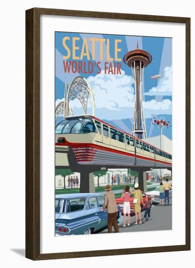 Space Needle Opening Day Scene - Seattle, WA-Lantern Press-Framed Art Print