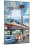 Space Needle Opening Day Scene - Seattle, WA-Lantern Press-Mounted Art Print