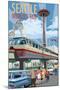 Space Needle Opening Day Scene - Seattle, WA-Lantern Press-Mounted Art Print