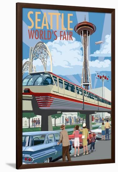 Space Needle Opening Day Scene - Seattle, WA-Lantern Press-Framed Art Print