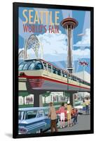 Space Needle Opening Day Scene - Seattle, WA-Lantern Press-Framed Art Print