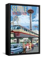 Space Needle Opening Day Scene - Seattle, WA-Lantern Press-Framed Stretched Canvas