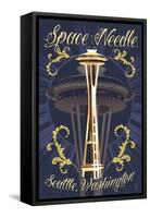 Space Needle Tattoo Style - Seattle, WA-Lantern Press-Framed Stretched Canvas