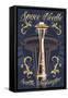 Space Needle Tattoo Style - Seattle, WA-Lantern Press-Framed Stretched Canvas