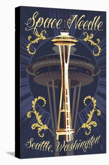 Space Needle Tattoo Style - Seattle, WA-Lantern Press-Stretched Canvas