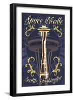 Space Needle Tattoo Style - Seattle, WA-Lantern Press-Framed Art Print