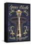 Space Needle Tattoo Style - Seattle, WA-Lantern Press-Framed Stretched Canvas