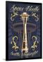 Space Needle Tattoo Style - Seattle, WA-Lantern Press-Framed Art Print