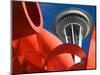 Space Needle with Olympic Iliad Sculpture, Seattle Center, Seattle, Washington, USA-Jamie & Judy Wild-Mounted Photographic Print