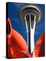 Space Needle with Olympic Iliad Sculpture, Seattle Center, Seattle, Washington, USA-Jamie & Judy Wild-Stretched Canvas