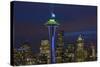 Space Needle with Seahawk colors and 12th man flag. Washington, USA-Jamie & Judy Wild-Stretched Canvas