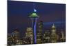 Space Needle with Seahawk colors and 12th man flag. Washington, USA-Jamie & Judy Wild-Mounted Photographic Print