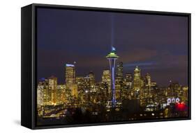 Space Needle with Seahawk colors and 12th man flag. Washington, USA-Jamie & Judy Wild-Framed Stretched Canvas