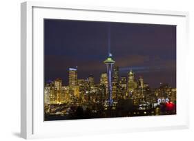 Space Needle with Seahawk colors and 12th man flag. Washington, USA-Jamie & Judy Wild-Framed Photographic Print