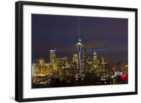 Space Needle with Seahawk colors and 12th man flag. Washington, USA-Jamie & Judy Wild-Framed Photographic Print