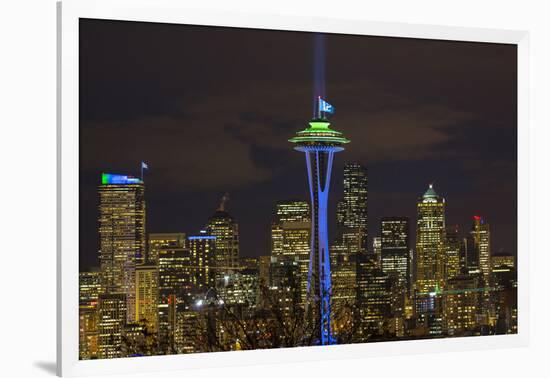 Space Needle with Seahawk colors and 12th man flag. Washington, USA-Jamie & Judy Wild-Framed Photographic Print