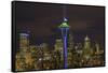 Space Needle with Seahawk colors and 12th man flag. Washington, USA-Jamie & Judy Wild-Framed Stretched Canvas