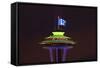 Space Needle with Seahawk colors and 12th man flag. Washington, USA-Jamie & Judy Wild-Framed Stretched Canvas