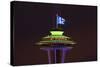 Space Needle with Seahawk colors and 12th man flag. Washington, USA-Jamie & Judy Wild-Stretched Canvas