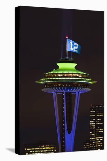 Space Needle with Seahawk colors and 12th man flag. Washington, USA-Jamie & Judy Wild-Stretched Canvas