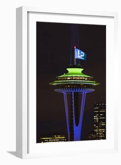 Space Needle with Seahawk colors and 12th man flag. Washington, USA-Jamie & Judy Wild-Framed Photographic Print