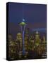 Space Needle with Seahawk colors and 12th man flag. Washington, USA-Jamie & Judy Wild-Stretched Canvas