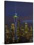 Space Needle with Seahawk colors and 12th man flag. Washington, USA-Jamie & Judy Wild-Stretched Canvas