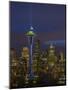 Space Needle with Seahawk colors and 12th man flag. Washington, USA-Jamie & Judy Wild-Mounted Photographic Print