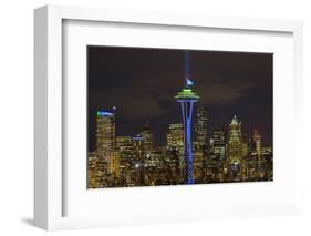 Space Needle with Seahawk colors and 12th man flag. Washington, USA-Jamie & Judy Wild-Framed Photographic Print