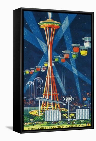 Space Needle Worlds Fair Poster - Seattle, WA-Lantern Press-Framed Stretched Canvas