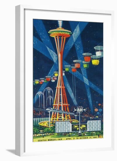 Space Needle Worlds Fair Poster - Seattle, WA-Lantern Press-Framed Art Print