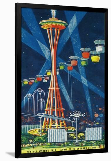 Space Needle Worlds Fair Poster - Seattle, WA-Lantern Press-Framed Art Print