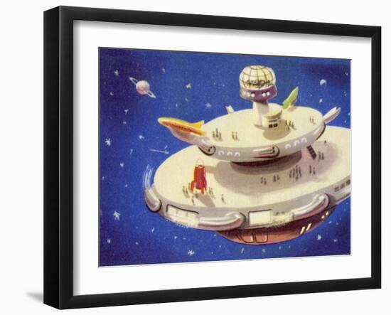 Space Satellite Serving as a Staging Post for Interplanetary Travel-null-Framed Art Print